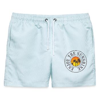 Palmen Sonnenuntergang Sommermotiv Vintage - Männer Badeshorts - hellblau gestreift - Vorne - AI Model Male 178 light (178cm)