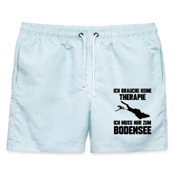 Ich brauche keine Therapie ich muss zum Bodensee - Männer Badeshorts - hellblau gestreift - Vorne - AI Model Male 178 light (178cm)