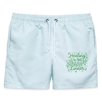 Die Heilung psychischer Gesundheit ist nicht linear - Männer Badeshorts - hellblau gestreift - Vorne - AI Model Male 178 light (178cm)