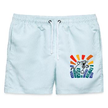 Farbenfrohe Horror Ratte - Männer Badeshorts - hellblau gestreift - Vorne - AI Model Male 178 light (178cm)