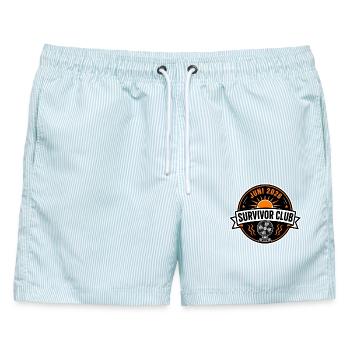 Hitzesommer 2026 | Survivor Club - Männer Badeshorts - hellblau gestreift - Vorne - AI Model Male 178 light (178cm)