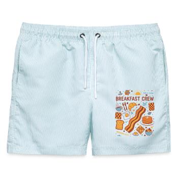 Frühstücksteam Brunch Kaffee Speckpfannkuchen Morgen - Männer Badeshorts - hellblau gestreift - Vorne - AI Model Male 178 light (178cm)