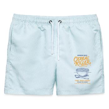 Frühstückscereal Killer Frühstücksglück Lustig - Männer Badeshorts - hellblau gestreift - Vorne - AI Model Male 178 light (178cm)