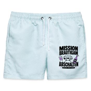 Mission Bräutigam Abschalten - Männer Badeshorts - hellblau gestreift - Vorne - AI Model Male 178 light (178cm)