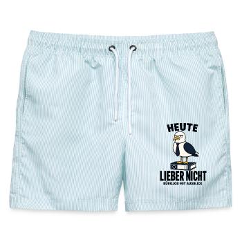 Heute lieber nicht Bürojob mit Möwe Humor - Männer Badeshorts - hellblau gestreift - Vorne - AI Model Male 178 light (178cm)