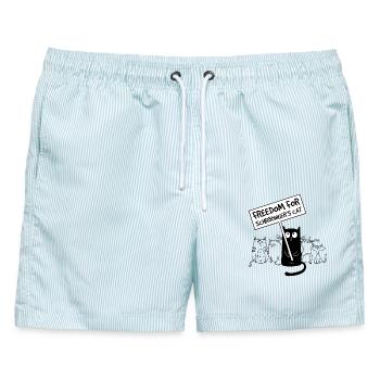 Schrödingers Katze Physik Nerd Geschenk - Männer Badeshorts - hellblau gestreift - Vorne - AI Model Male 178 light (178cm)