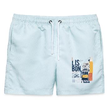 Lissabon Tram 28 Collage - Männer Badeshorts - hellblau gestreift - Vorne - AI Model Male 178 light (178cm)
