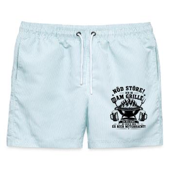 Nöd störe ich bi am Grille es sei denn Du hesch... - Männer Badeshorts - hellblau gestreift - Vorne - AI Model Male 178 light (178cm)