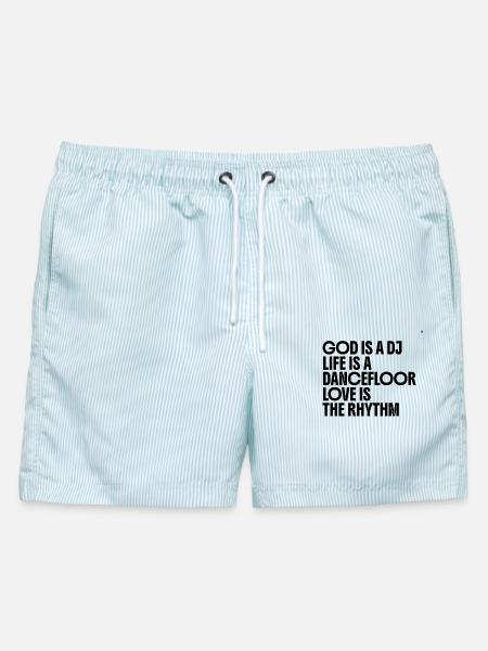 god is a dj life is a - Männer Badeshorts - hellblau gestreift