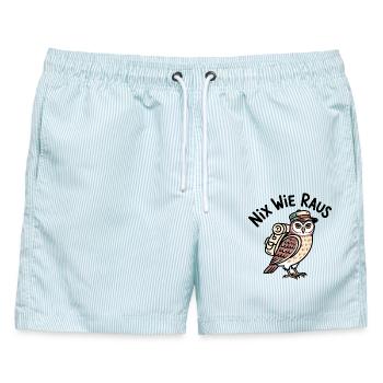 Eule mit Rucksack - Männer Badeshorts - hellblau gestreift - Vorne - AI Model Male 178 light (178cm)