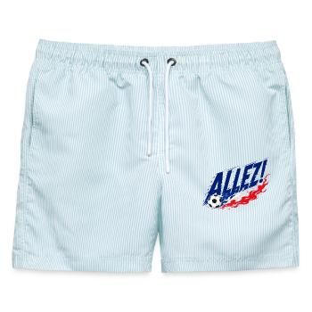 Allez Frankreich Spruch Fußball Fan Motiv - Männer Badeshorts - hellblau gestreift - Vorne - AI Model Male 178 light (178cm)