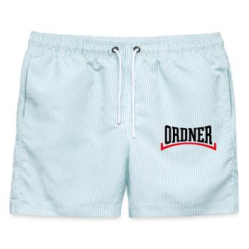 Ordner (Ordnung / Security / Konkav / Black Red) - Männer Badeshorts - hellblau gestreift - Vorne - AI Model Male 178 light (178cm)