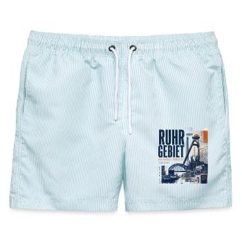 Ruhrgebiet Industrie Collage - Männer Badeshorts - hellblau gestreift - Vorne - AI Model Male 178 light (178cm)