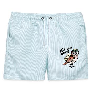 Eule mit Rucksack - Männer Badeshorts - hellblau gestreift - Vorne - AI Model Male 178 light (178cm)