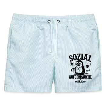 Betrübter Pinguin Sozial Aufgebraucht - Männer Badeshorts - hellblau gestreift - Vorne - AI Model Male 178 light (178cm)