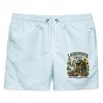 Laubenpieper Deluxe Mein Grünes Reich Garten - Männer Badeshorts - hellblau gestreift - Vorne - AI Model Male 178 light (178cm)