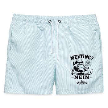 Kollegen mit trockenem Humor Meeting? Nein! - Männer Badeshorts - hellblau gestreift - Vorne - AI Model Male 178 light (178cm)