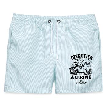 Nicht jede Diskussion braucht zwei Teilnehmer - Männer Badeshorts - hellblau gestreift - Vorne - AI Model Male 178 light (178cm)
