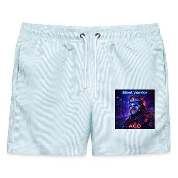 Silent Warrior - Männer Badeshorts - hellblau gestreift - Vorne - AI Model Male 178 light (178cm)