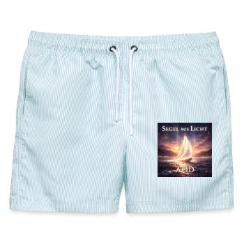 Segel aus Licht (Maincover) - Männer Badeshorts - hellblau gestreift - Vorne - AI Model Male 178 light (178cm)