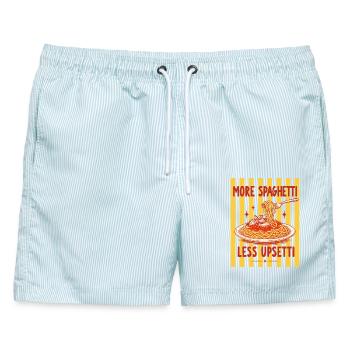 More Spaghetti Less Upsetti Retro Pasta Spruch - Männer Badeshorts - hellblau gestreift - Vorne - AI Model Male 178 light (178cm)