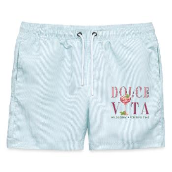 Dolce Vita Aperitivo Grafik - Männer Badeshorts - hellblau gestreift - Vorne - AI Model Male 178 light (178cm)