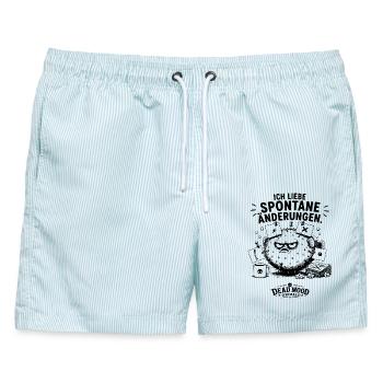 Lustiger Kugelfisch Büro Spruch | Sarkasmus - Männer Badeshorts - hellblau gestreift - Vorne - AI Model Male 178 light (178cm)