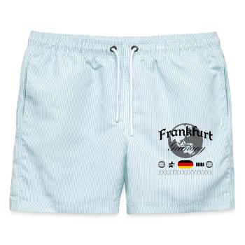 Frankfurt Deutschland Streetwear Reise Souvenir - Männer Badeshorts - hellblau gestreift - Vorne - AI Model Male 178 light (178cm)