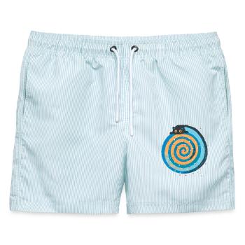 Galaktische Katze auf hypnotischer Spirale - Männer Badeshorts - hellblau gestreift - Vorne - AI Model Male 178 light (178cm)