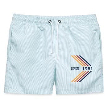 1981 Limited Edition Geburtstag Herren Damen - Männer Badeshorts - hellblau gestreift - Vorne - AI Model Male 178 light (178cm)