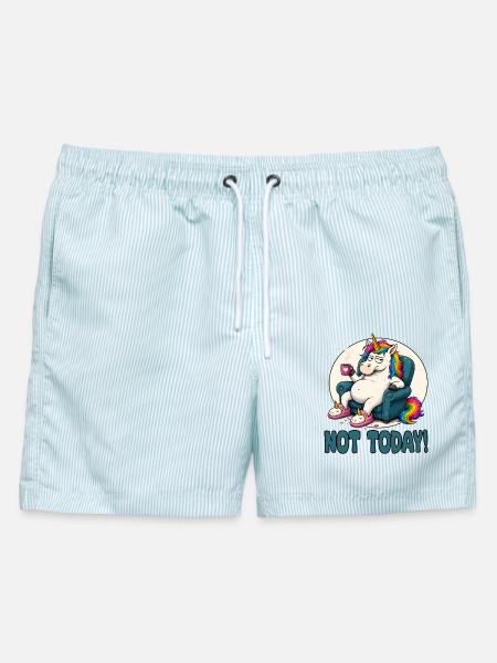 Faules Einhorn im Sessel Not Today - Männer Badeshorts - hellblau gestreift