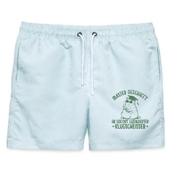 Master Abschluss Katze Lizenzierter Klugscheißer - Männer Badeshorts - hellblau gestreift - Vorne - AI Model Male 178 light (178cm)