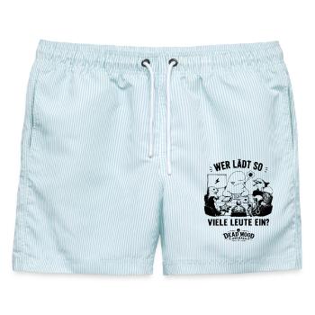 Lustiges Beluga Meeting Shirt | Büro Humor - Männer Badeshorts - hellblau gestreift - Vorne - AI Model Male 178 light (178cm)