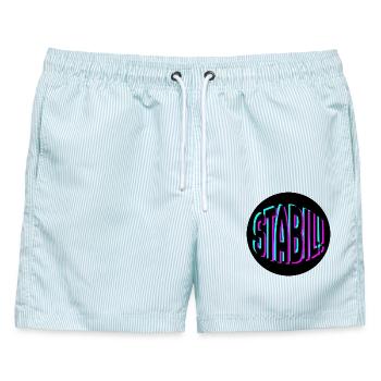 STABIL - Männer Badeshorts - hellblau gestreift - Vorne - AI Model Male 178 light (178cm)