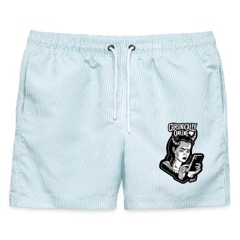 Chronically Online Dämonin - Männer Badeshorts - hellblau gestreift - Vorne - AI Model Male 178 light (178cm)