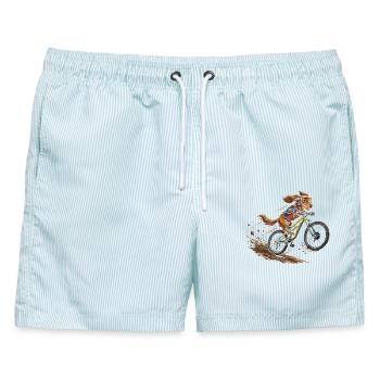 Wild Ride Mountainbike Hund - Männer Badeshorts - hellblau gestreift - Vorne - AI Model Male 178 light (178cm)