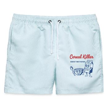 Frühstückscereal Killer Frühstück – schlimmster Albtraum - Männer Badeshorts - hellblau gestreift - Vorne - AI Model Male 178 light (178cm)