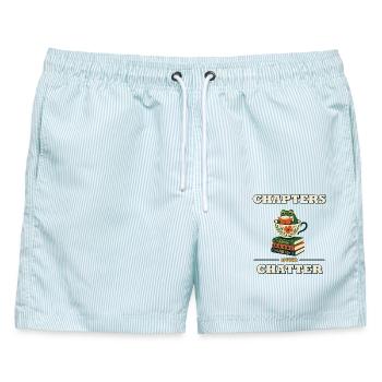 Kapitel über Gespräch - Männer Badeshorts - hellblau gestreift - Vorne - AI Model Male 178 light (178cm)