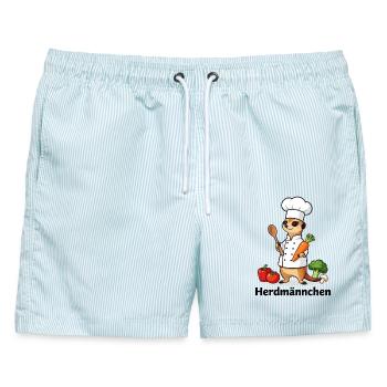 Herdmännchen Koch Gastronomie Lustig Gastro - Männer Badeshorts - hellblau gestreift - Vorne - AI Model Male 178 light (178cm)
