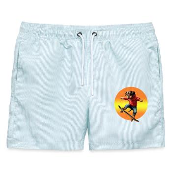 Skater Dackel Oscar im Hoodie - Männer Badeshorts - hellblau gestreift - Vorne - AI Model Male 178 light (178cm)