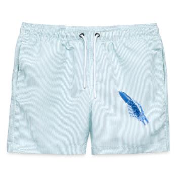 Blaues Röntgenmesser in Hand - Männer Badeshorts - hellblau gestreift - Vorne - AI Model Male 178 light (178cm)