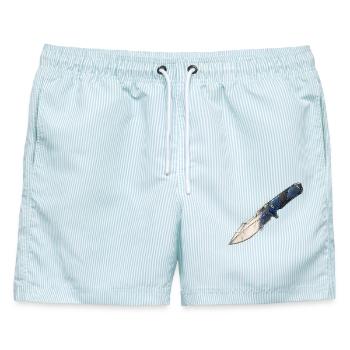 Skizzierter Dagger mit blauer Klinge - Männer Badeshorts - hellblau gestreift - Vorne - AI Model Male 178 light (178cm)
