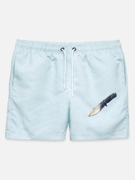 Skizzierter Dagger mit blauer Klinge - Männer Badeshorts - hellblau gestreift