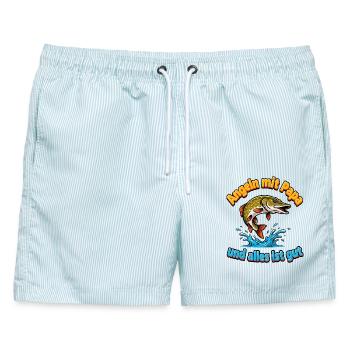 Angeln mit Papa - Männer Badeshorts - hellblau gestreift - Vorne - AI Model Male 178 light (178cm)