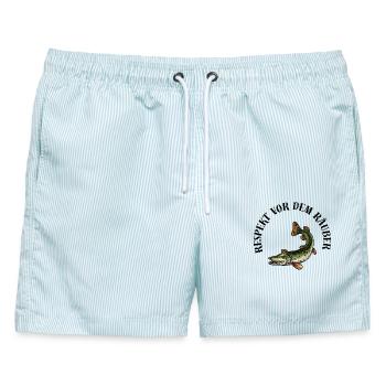 Hecht Shirt – Respekt vor dem Räuber - Männer Badeshorts - hellblau gestreift - Vorne - AI Model Male 178 light (178cm)