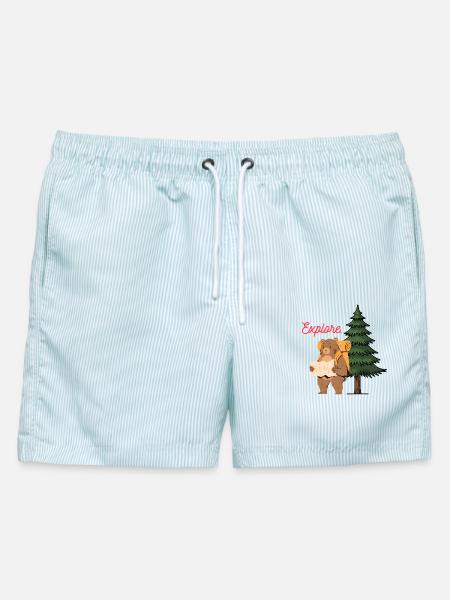 Entdecken Sie Camping Shirt – Bär im Wald - Männer Badeshorts - hellblau gestreift