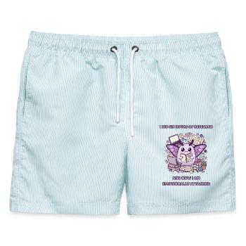 Sechs Stunden Recherche, emotional verbunden - Männer Badeshorts - hellblau gestreift - Vorne - AI Model Male 178 light (178cm)