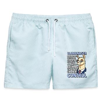 Llamanager Chef Schäff | Teamleiter | Manager CEO - Männer Badeshorts - hellblau gestreift - Vorne - AI Model Male 178 light (178cm)