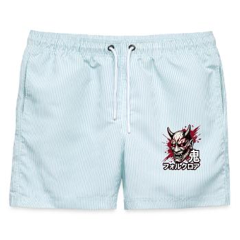 Oni Folklore Maske mit Blutspritzer - Männer Badeshorts - hellblau gestreift - Vorne - AI Model Male 178 light (178cm)