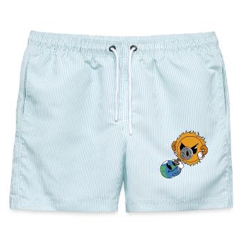 Sonne gegen Erde: Kosmischer Sonnenfinsternis - Männer Badeshorts - hellblau gestreift - Vorne - AI Model Male 178 light (178cm)